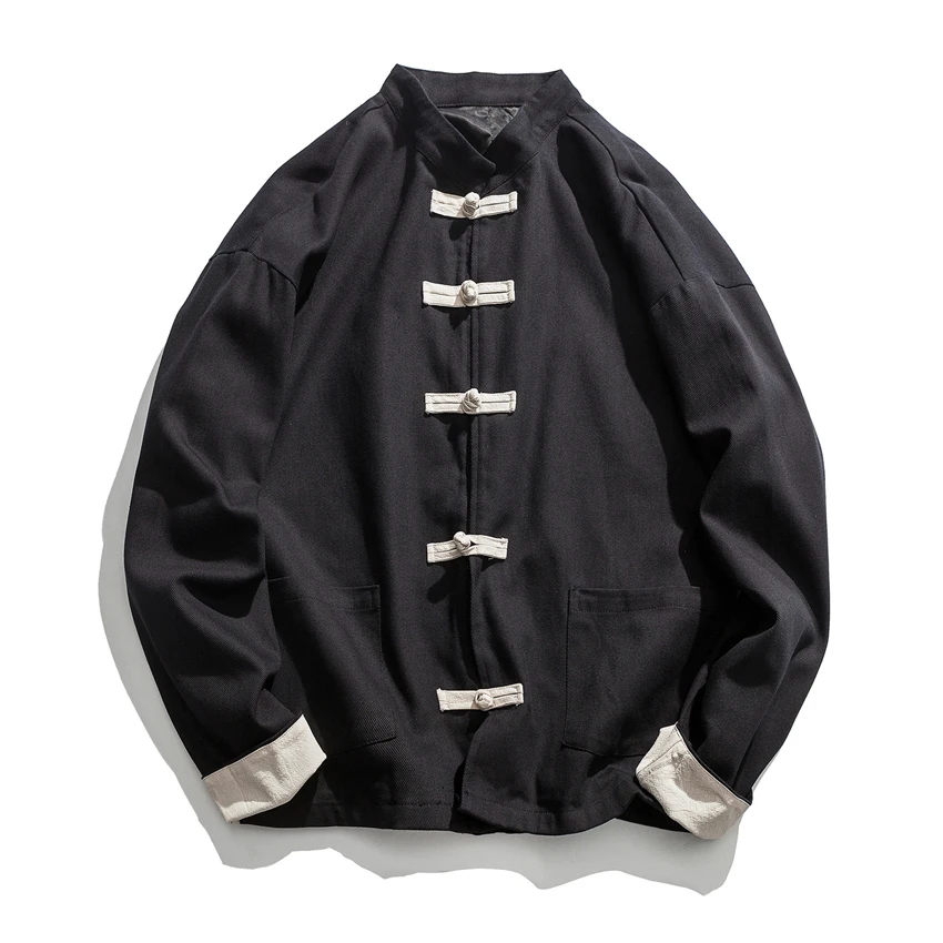 Chinese Traditional Retro Coat Man Autmn Long Sleeve Tang Suit Mandarin Collar Buckle Jacket Oriental Cotton Kung Fu Shirt