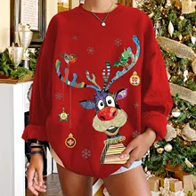

Fashion Christmas Print Tops Women 2021 Autumn Winter Fashion New Long Sleeve O Neck Sweetshirt Pullover Woman Clothes Top