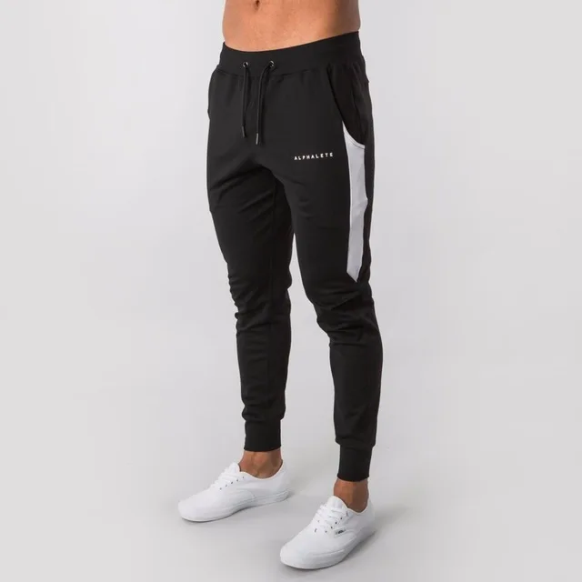 black ALPHALETE стиль мужские Брендовые спортивные штаны для бега мужские спортивные залы тренировка фитнес хлопковые брюки мужские повседневные Модные обтягивающие спортивные штаны - Цвет: black