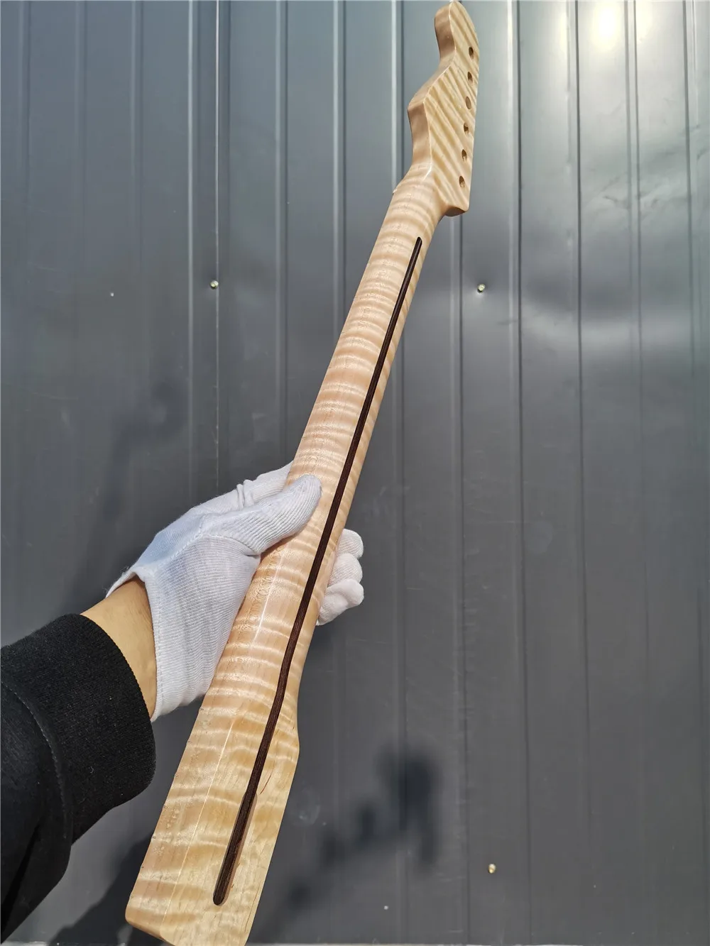

39# Tiger Flame Maple Guitar Neck 21 Fret 25.5inch Dark Yellow Pearl Dot Inlay DIY