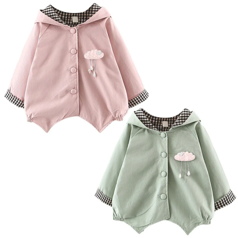 Куртка для маленьких девочек; осеннее Детское пальто; ветровка; куртка с капюшоном и длинными рукавами для малышей