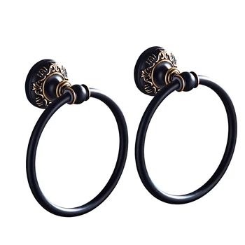 

2 Pack Towel Holder Ring Round Wall Mounted Bathing Towel Rack Kitchen Bathroom Accessories Black