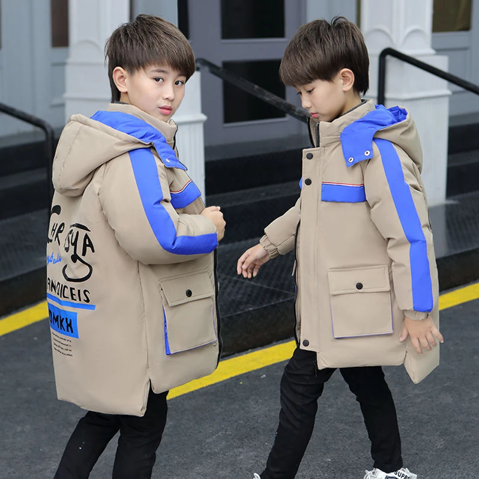 Детская зимняя куртка для мальчика, ветрозащитная верхняя одежда, модное пуховое хлопковое пальто, зимняя детская куртка для мальчика, парки с капюшоном для подростков