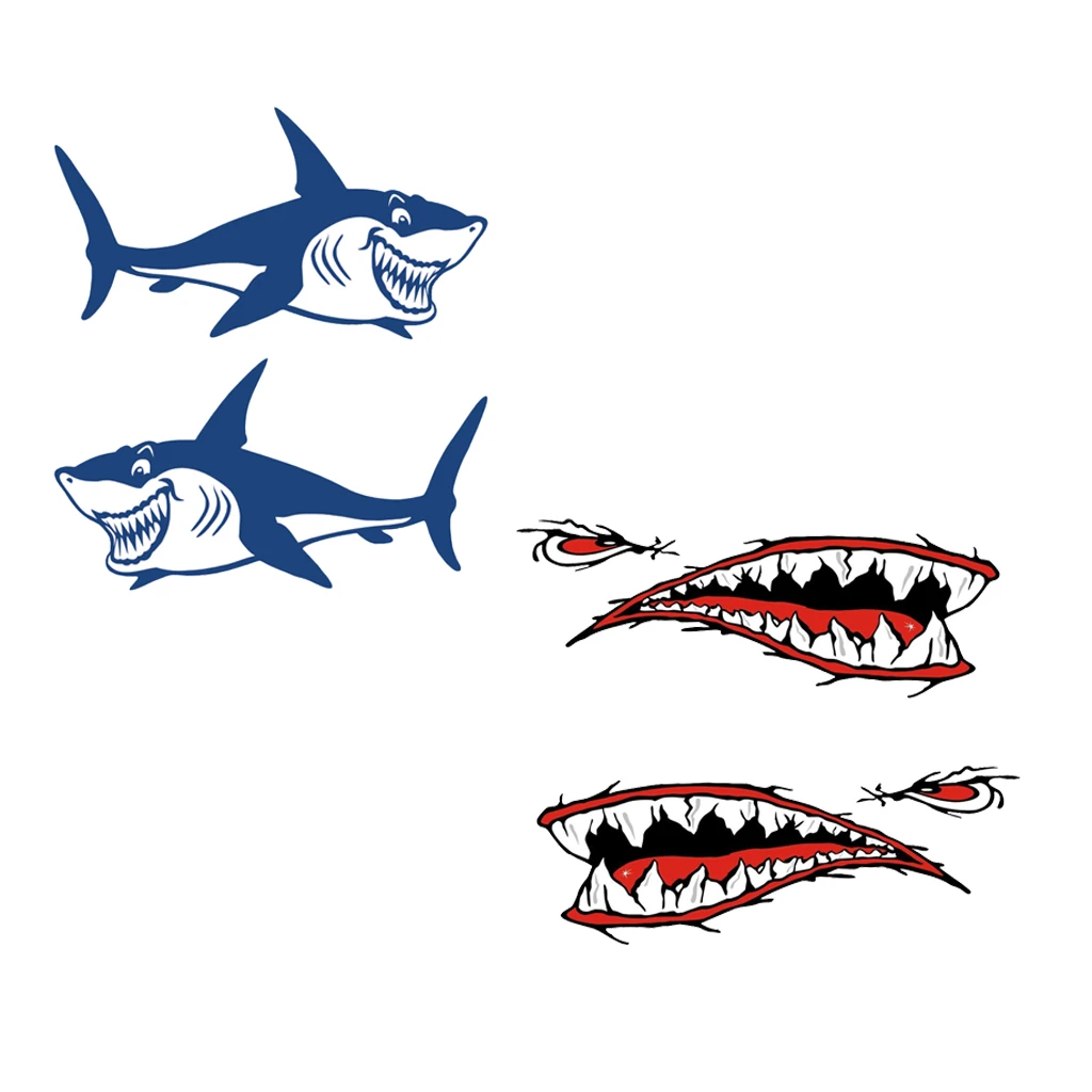 4個ビニール漫画ブルーかわいいサメ サメ歯口おかしい上に座っ用カヤックカヌー漁船車のラップトップ Stickers Kayak For Kayakstickers Boat Aliexpress