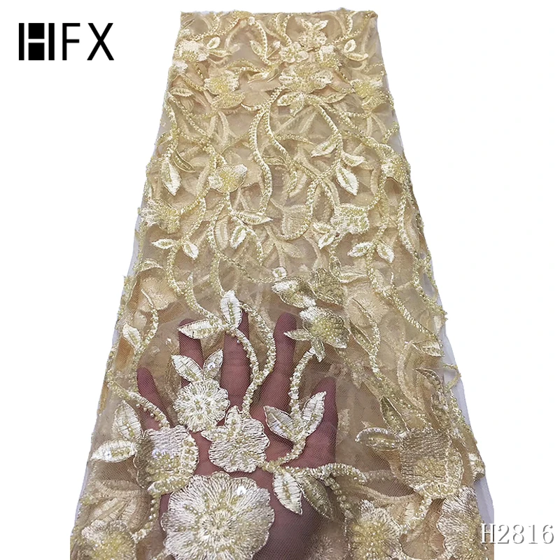 HFX 3d кружевная ткань розовый серый африканская французская кружевная ткань высокого качества Высококачественная ручная работа с бисером Свадебная, нигерийская, кружевная ткань F2126