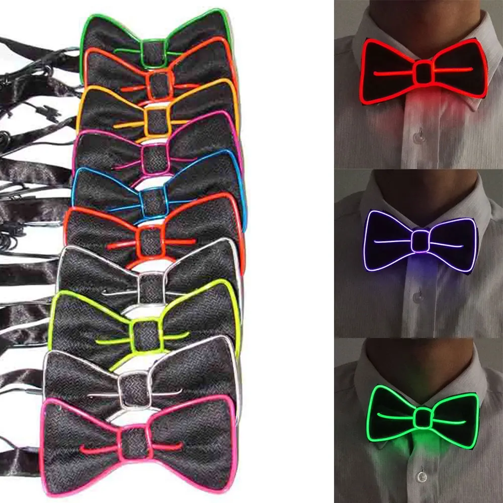 Flashing Necktie Polyester Silk Accessories Evening Show Christmas Gift Bow Tie Luminous LED Dance Jewelry Bowtie Party