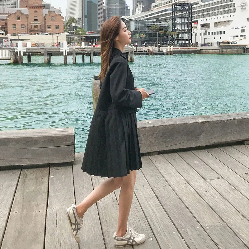 

CHIC Hong Kong Flavor Black And White with Pattern Suit Jacket Women's 19 Spring And Autumn Mid-length Joint Online Celebrity Pl