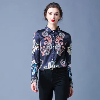 

Vintage Women Printed Shirt Top Spring Summer Long Sleeve Elegant Slim Workwear Blouse Female Blusas Office Lady Work Clothes