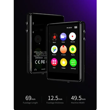 

X62 Full Screen MP3 Player Bluetooth 5.0 HiFi Music Player Student Ultra Thin Loseless Audio Player USB 2.0 8G Black