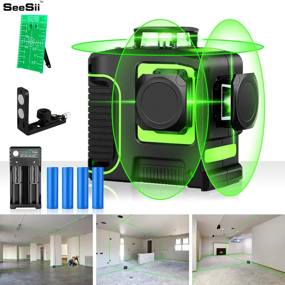 Billig 3D 12 Linien Green Laser Level mit 18650 Batterie 8 Linien Grün Laser Strahl Linie Horizontale Vertikale Kreuz Super Leistungsstarke