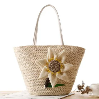 

Summer Flower Beach Bag Women Straw Handbag Shoulder Bag Large Capacity Big Zipper Casual Bags Ladies Travel Bags Bolsas Mujer