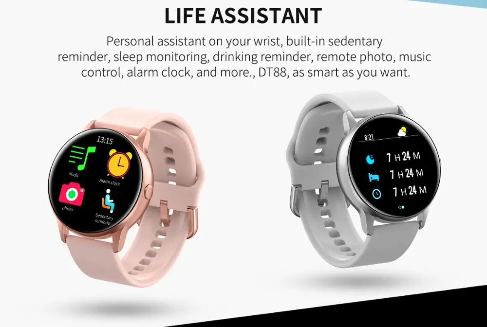 DT88 Smart Watch Women IP68 Waterproof Wearable Device Heart Rate Monitor Smartwatch Men For Android IOS Sports watches