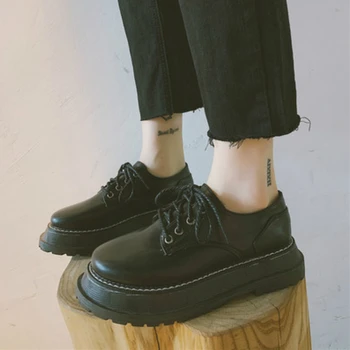 

Japanese new fashion thick-soled lace small shoes trend British style simple casual single shoes women's shoes hot A1-34