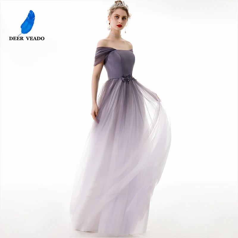 DEERVEADO Robe De Soiree линия открытая спина бисерное вечернее платье длинное официальное вечернее платье Тюль элегантное вечернее платье YS456