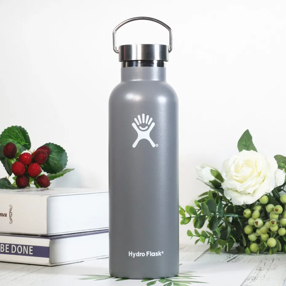 Grey Нержавеющая сталь бутылка для воды гидро колба бутылка для воды с вакуумной изоляцией широкий рот Путешествия Портативная термальная бутылка 18 унций/21 унций/24 унций - Цвет: Grey
