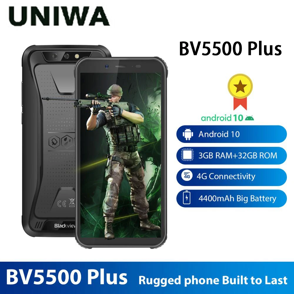 Смартфон Blackview BV5500 Plus защищенный IP68 3 + 32 ГБ Android 10 0 5 дюйма 4400 мА ч|Смартфоны| |