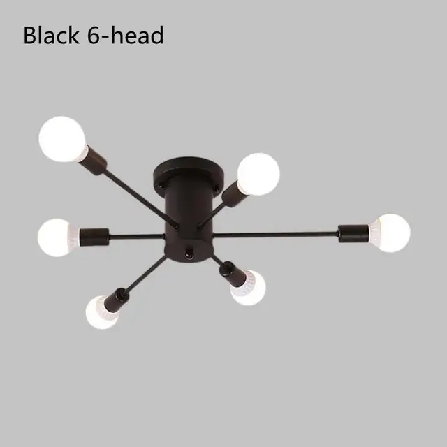 Modern Chandelier Lighting Nordic Spider 6/8/10 E27 Lights Fixture Vintage Industrial Led Ceiling Lamp for Living Room Bedroom Black-6 heads
