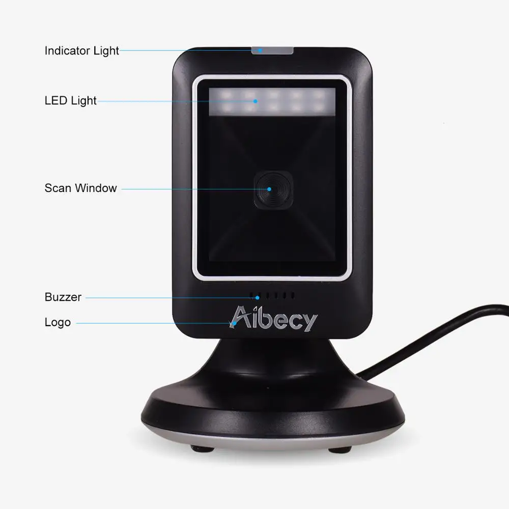 Aibecy MP6300Y 1D/2D/QR Всенаправленный сканер штрихкодов USB проводной считыватель штрих