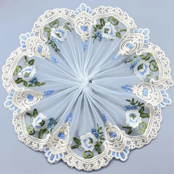 

2 Yards Blue White Handmade DIY Clothing Accessories Wedding Floral Embroidery Lace Fabrics Curtains Sofa Sewing Lace Trim 20cm