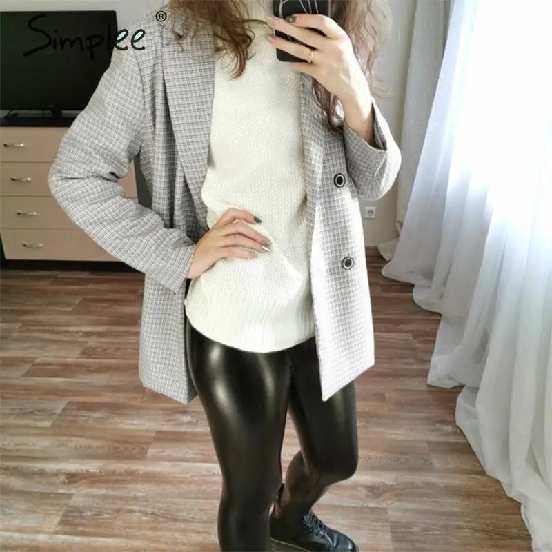 Cena Simplee sweter z golfem biały sweter z długim rękawem sweter typu oversize z dzianiny luźny kobiecy sweter femme