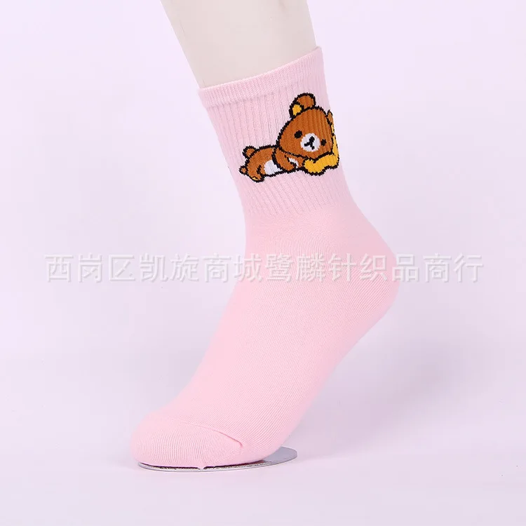 Носки с героями мультфильмов Rilakkuma cos милые забавные женские носки с медведем осенние удобные впитывающие пот белые хлопковые корейские носки