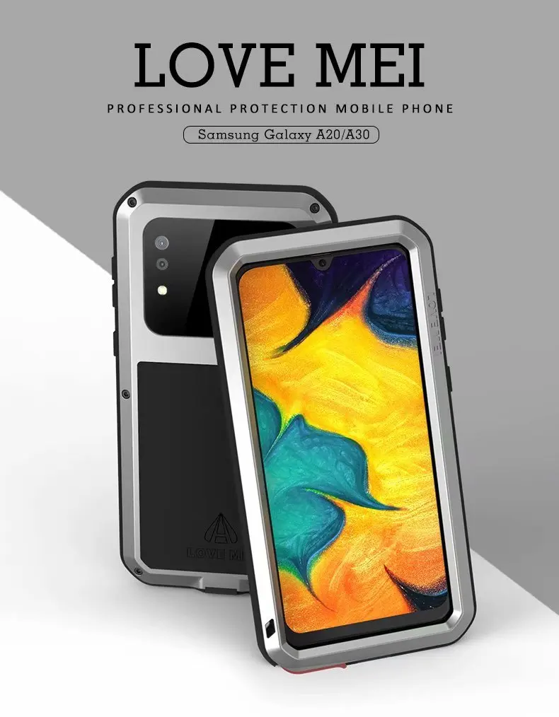 LOVE MEI для samsung Galaxy A20 A30 чехол для телефона противоударный пыленепроницаемый мобильный корпус металлическая алюминиевая защита+ Gorilla glass