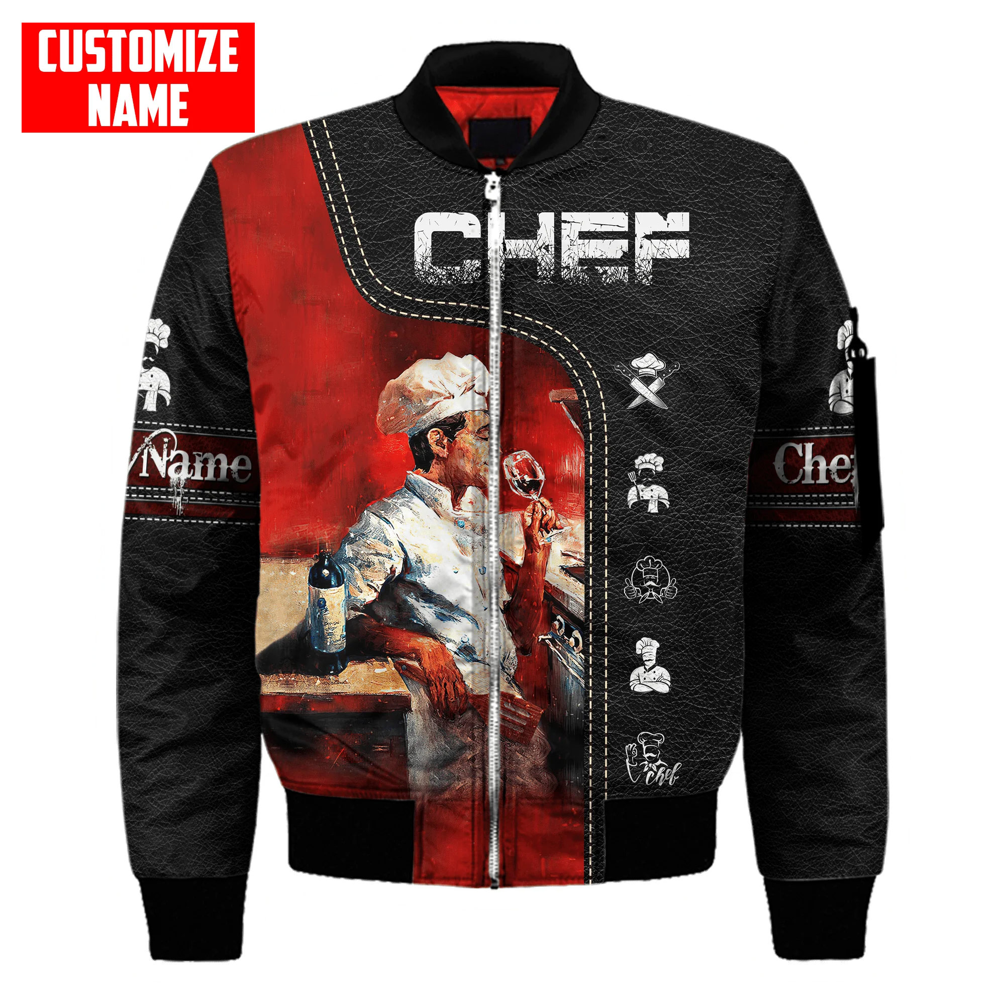 Männer Mode Bomber Custom Name Master Chef 3D All Over Gedruckt Winter Zipper Jacke Casual Unisex Harajuku Streetwear Mantel FX-05 – Detail 14