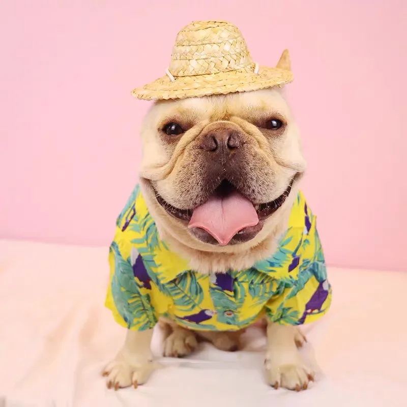 Французский бульдог летняя Гавайская футболка с цветами Классная рубашка для