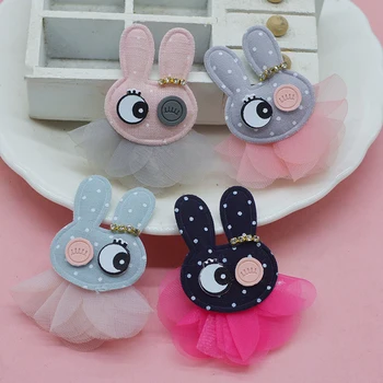 

10pcs/lot 5*6cm Rabbit head mesh skirt padded appliques for hair clip accessories and sewing cloth sock decoration