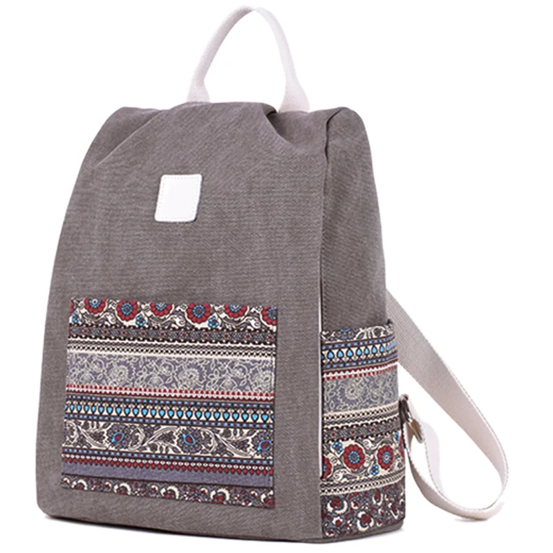 Women's Canvas Backpack Retro Style Floral School Backpack Travel Small