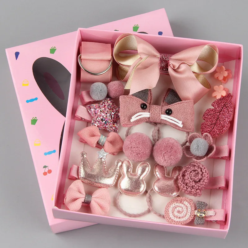 

18pcs/set Gift Box Packing Girl Hair Accessories Elastic Hair Bands Hair Clip Cute Birthday Hair Scrunchies Flower Crown