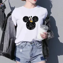 Женская футболка с мультяшным принтом, футболка в полоску с круглым вырезом, модная женская футболка, короткий топ