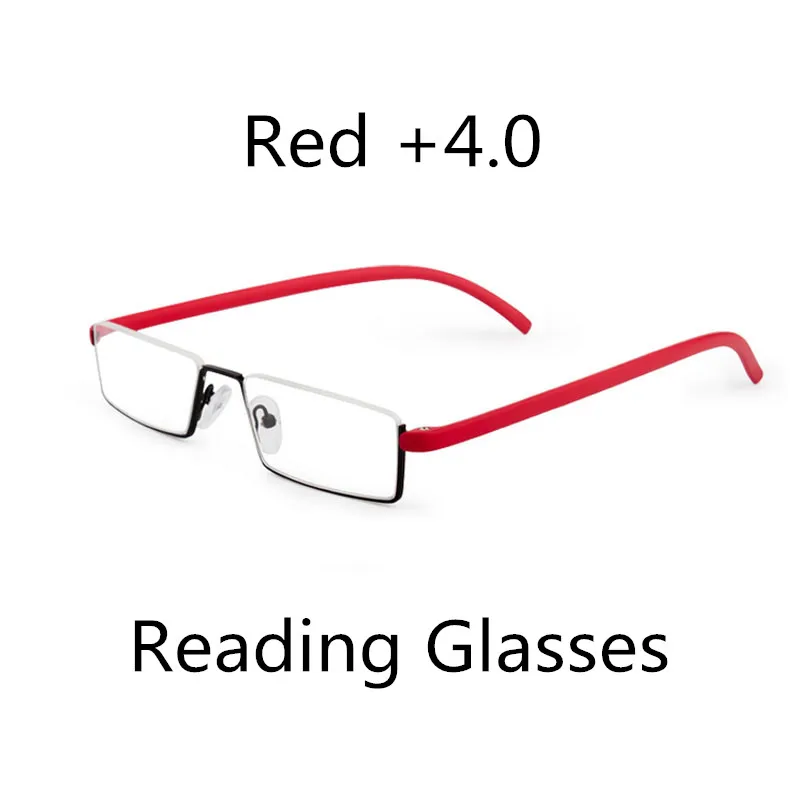 Red 4.0 Seemfly с плоскими стеклами и половинной рамкой TR90 металлические очки для чтения в форме Для женщин& Для мужчин смолы HD складные пресбиопические очки+ 1,0+ 1,5+ 2,0+ 2,5+ 3,0+ 3,5+ 4,0 - Цвет оправы: Red 4.0