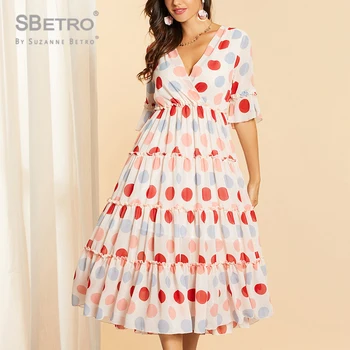 

SBetro Frill Trim Surplice Neck Layered Hem Dress Summer Party Dress Women Solid A Line Classy Romantic Elegant Dresses