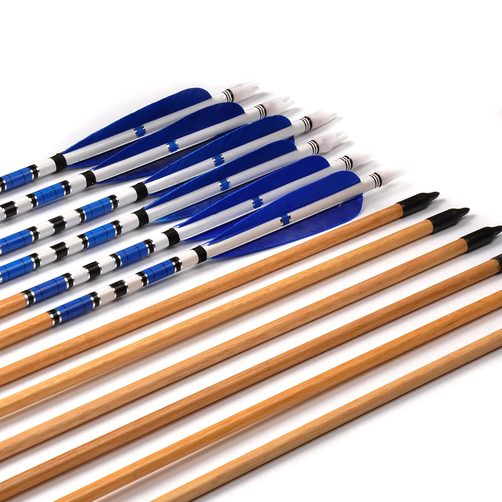 Tiro com Arco Preta com a Tradicional Artesanal de Madeira Seta para Arco Fontes do Treinamento 78 Centímetros Broadheads Azul Pena Whol 6 - 12 24 Pcs 4 Tiro Com Arco Azul Pena Preta Com