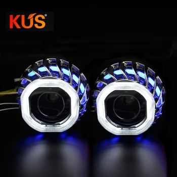 

2.5inch HID bixenon projector lens car headlight lens shrouds mask DRL Day runing led angel eyes H1 H4 car assembly kit Modify