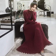 Дебютантная элегантная одежда в стиле богини, женское трикотажное платье-свитер средней длины с длинным рукавом для похудения, осенняя базовая юбка