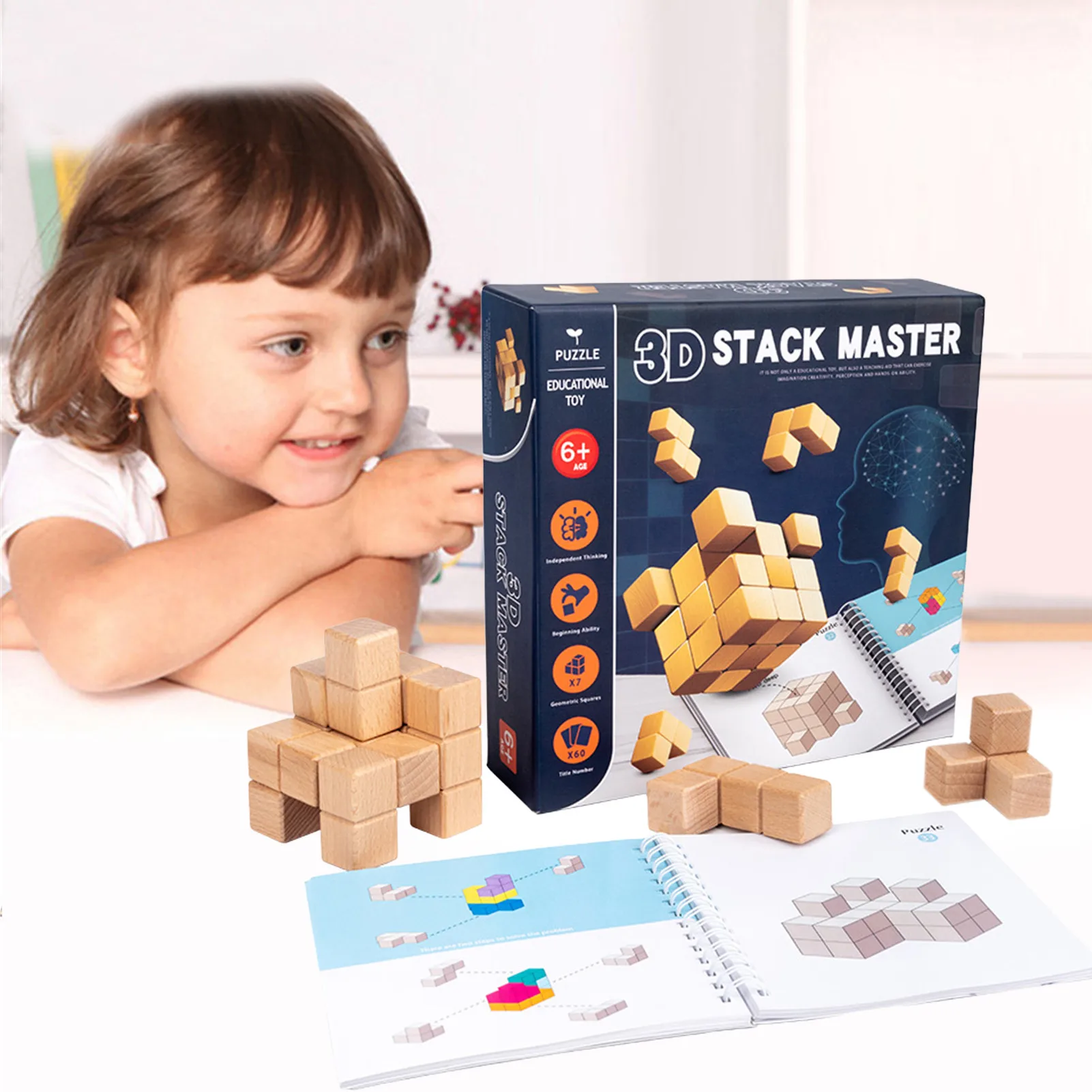Caixa de Quebra-cabeças de Madeira Empilhamento de Jogos com Tijolos Brinquedos para Crianças Colorida Coloridos 18 Cubos mágicos