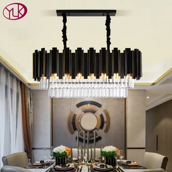 

Rectangle Black Chandelier Lighting For Dining Room Luxury Kitchen Island Crystal Light Fixtures Home Decoration Hanging Lamps