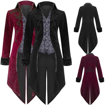 

2019 Hot Men Vintage Luxury Steampunk Coats Retro Mens Gothic Punk Style Uniform Costume For Party Men Outwear Tuxedo Coats
