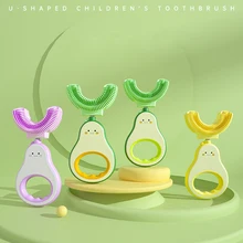 Brosse à dents en forme de U pour bébé, Design mignon d'avocat pour enfants, brosse à dents 360 degrés en Silicone souple, soins buccaux pour enfants, brosse de nettoyage 