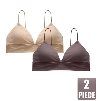 

2 Pieces Bras Sexy Triangle Bralette Top Push Up Underwear Wireless Ultra Thin Comfort Brassiere For Women Black Ladies Lingerie