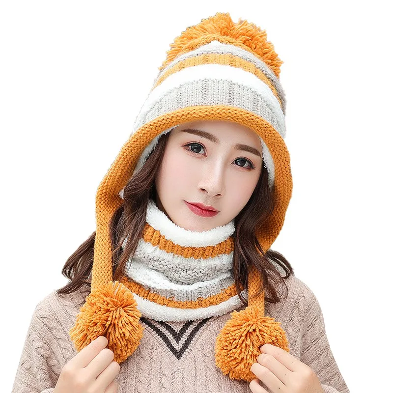Нагрудник сиамская шапка женская зимняя теплая бархатная шерстяная шапка tide rider ветрозащитная шапка для защиты ушей холодная вязаная шапка
