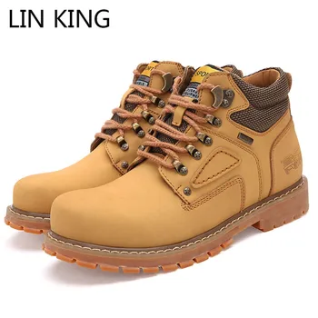 

LIN KING Plus Size Spring Autumn Men Short Boots Punk Lace Up Ankle Boots Safety Work Boots Non Slip Male Outdoor Desert Botas
