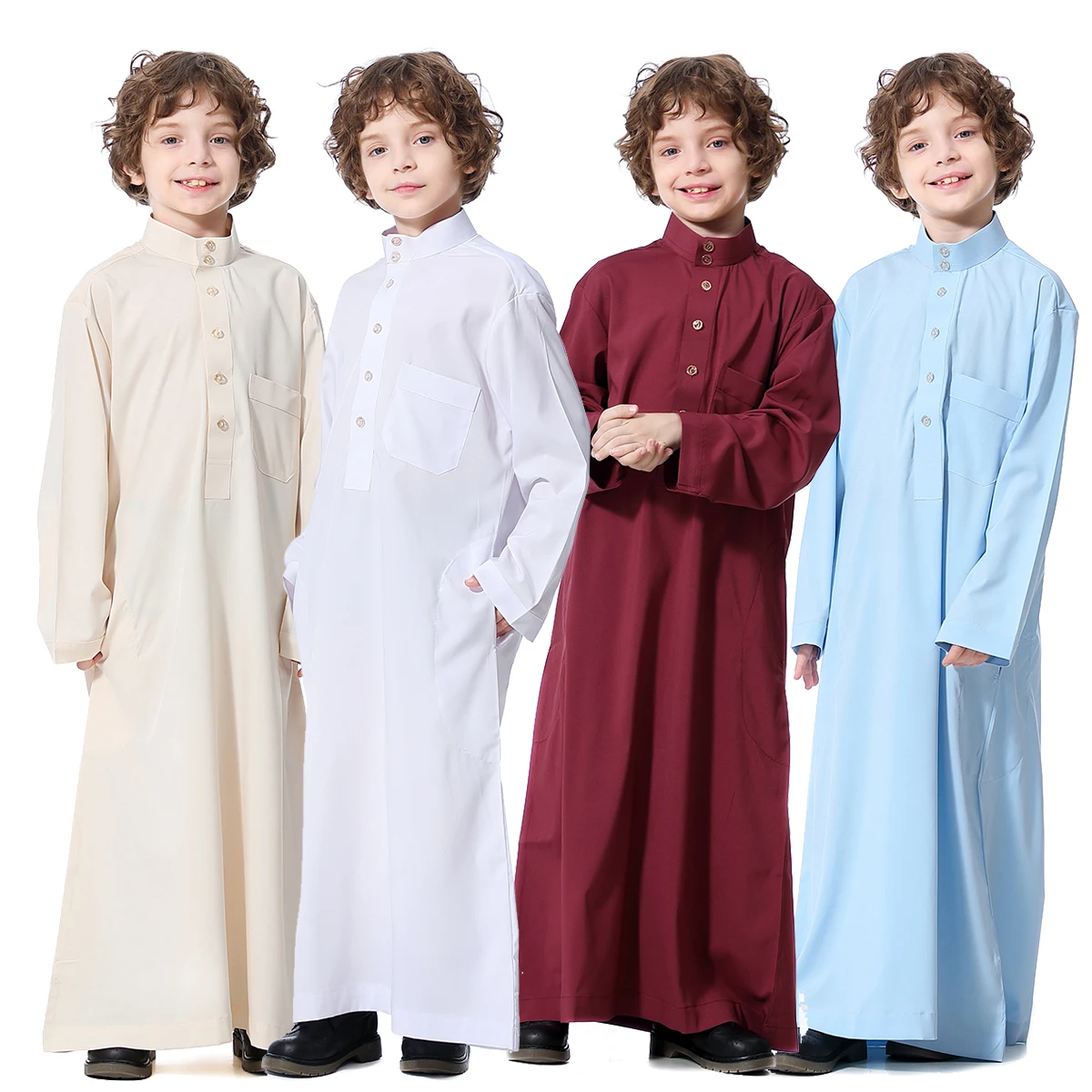 

Muslim Saudi Kids Boys Dishdasha Long Sleeve Robe Thobe Jubba Islamic Abaya Middle East Arab Clothing Child Dress Kaftan Caftan