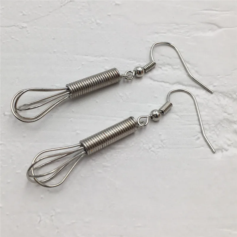 3D Miniature Silver plated Wire Wrapped Whisk Dangle Earrings Unique