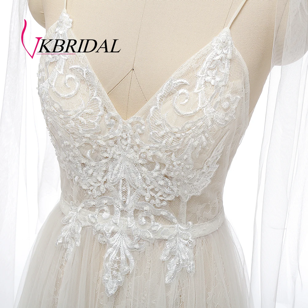 VKBRIDAL Бохо свадебное платье сексуальное боковое Сплит Спагетти ремень кружево свадебное платье с открытой спиной Vestido De Noiva Свадебные платья