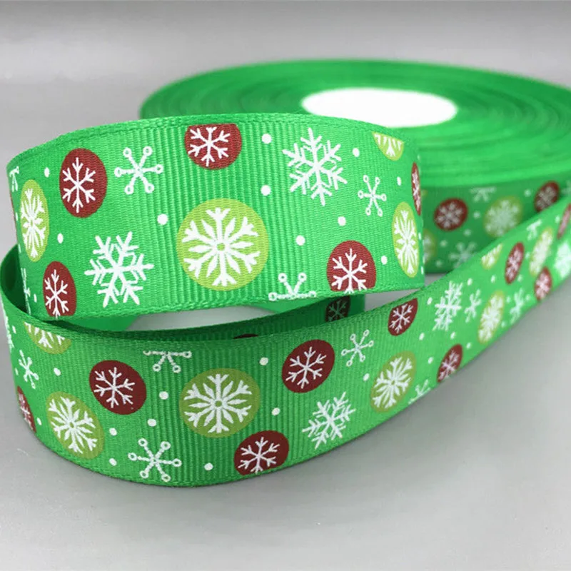 DIY рождественская лента 20 ярдов "(25 мм) снежинка шаблон Grosgrain лента декорация для рождественского подарка