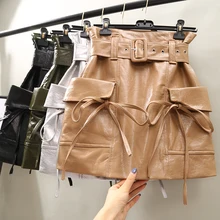 DEAT осень зима из искусственной кожи Высокая талия облегающая короткая мини-юбка с поясом Женская 19J-a46