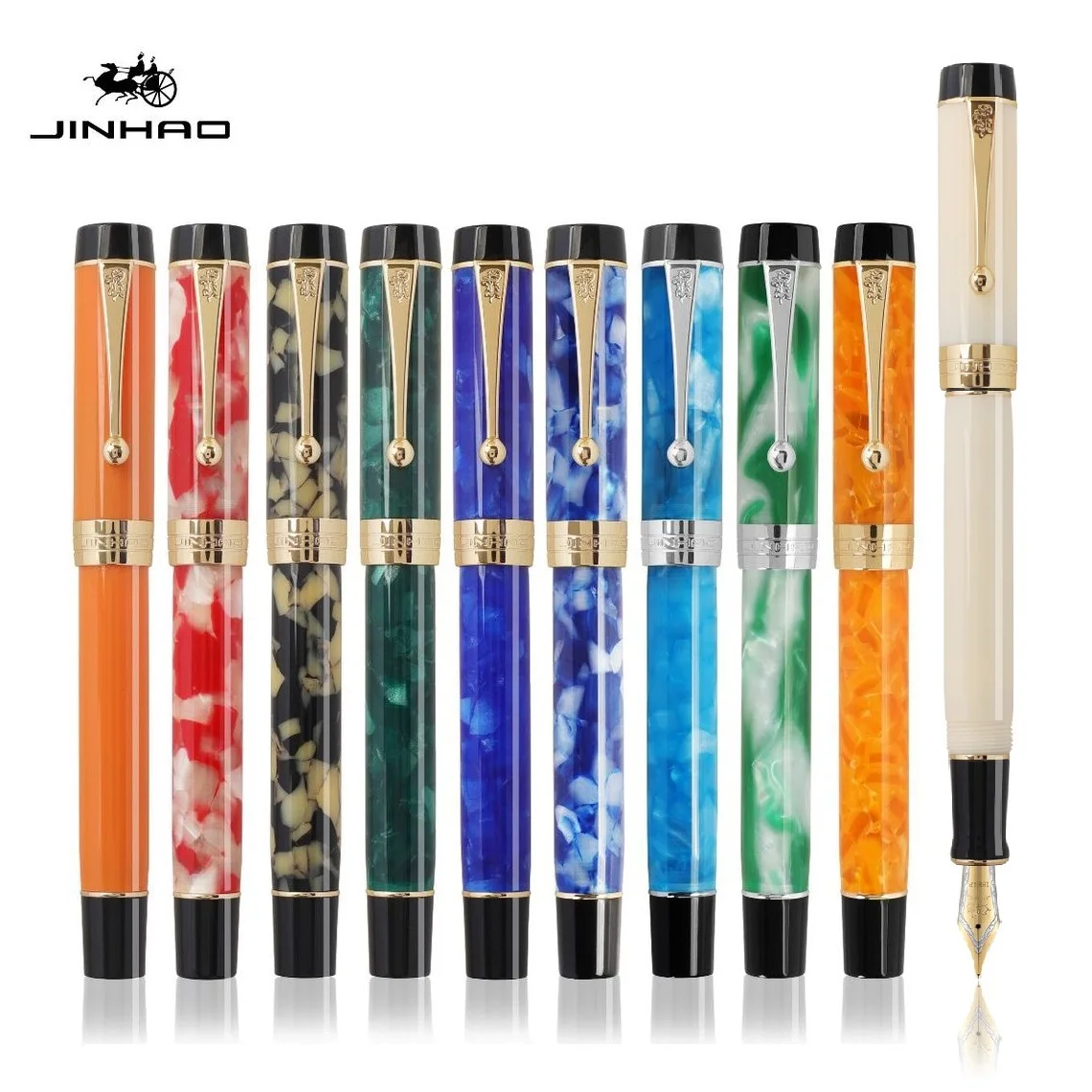 Перьевая ручка Jinhao Century 100 многоцветная акриловая с тонким наконечником и золотым